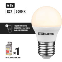 Светодиодная лампа TDM ELECTRIC FG45-6 Вт-230 В-3000 К–E27 "Лампа-ДИММЕР" SQ0340-0203