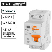 АВДТ TDM ELECTRIC 32 2P(1P+N) C32А 30мА 4,5кА тип АС SQ0202-0506