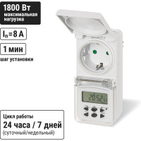 Розеточный таймер TDM ELECTRIC ТРЭ-02-1 мин/7дн-10on/off-8А-IP44 недельный, защита от влаги SQ1506-0005