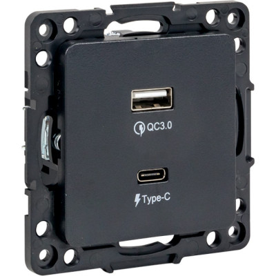 EKF Стокгольм Механизм Розетки с 2USB type-A + type-C черный PROxima EZR-2USB-type-C
