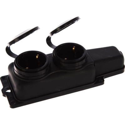 Volsten Sb1-M2Z Black, колодка штепсельная IP44 2 мест Черная с землей Модель РП 16-232 14435