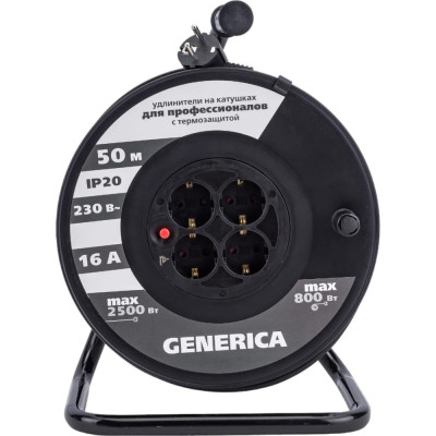 GENERICA Катушка УК50 с т/з 4 места 2P+PE/50м 3x1,5мм2 WKP20-16-04-50-G