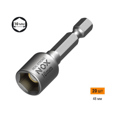 NOX Ключ-насадка магн 10x48мм, ПВХ NUT SETTER 551020