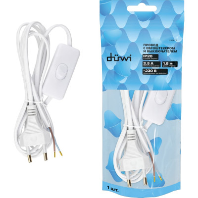 Провод с евроштекером и выключателем duwi белый 1,8м H 03 VV-F 2x0,5 мм 28567 0