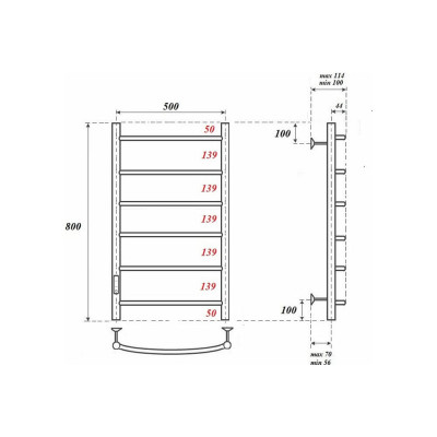 Point Полотенцесушитель электрический Афина П6 500x800 диммер слева, черный PN04758B