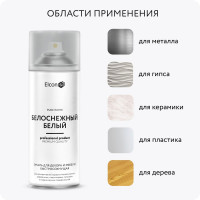 Аэрозольная краска Elcon для мебели и предметов декора, для металла, для пластика, для керамики, для стекла, для гипса, быстросохнущая, акриловая, белоснежно-белый, аэрозоль 520 мл 00-00462254