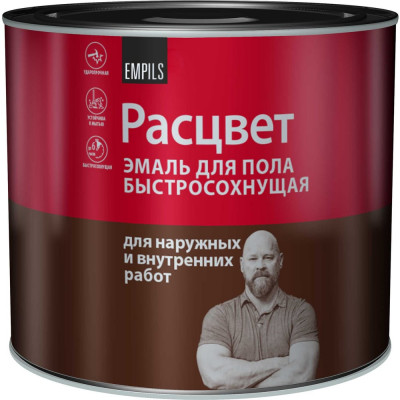 Эмаль для пола Расцвет быстросохнущая, серая, 1.9 кг 66382