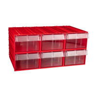 Пластиковый короб СТЕЛЛА-ТЕХНИК 140x250x100 мм, комплект 6 штук C-2-К6-красный-прозрачный