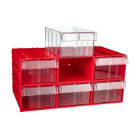 Пластиковый короб СТЕЛЛА-ТЕХНИК 140x250x100 мм, комплект 6 штук C-2-К6-красный-прозрачный