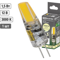 Светодиодная лампа TDM ELECTRIC G4-1,5 Вт-AC/DC 12 В-3000 К, COB, 9,5x36 мм SQ0340-0090