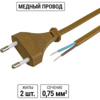Шнур с выключателем и плоской вилкой TDM ELECTRIC ШУ01В ШВВП 2x0,75мм2 2м. бронза SQ1305-0003