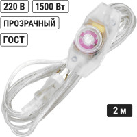 Шнур с плоской вилкой и светорегулятором TDM ELECTRIC ШУ05С4 200Вт, RL ШВВП 2x0,75мм2 2м. прозрачный SQ1305-0054