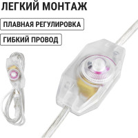Шнур с плоской вилкой и светорегулятором TDM ELECTRIC ШУ05С4 200Вт, RL ШВВП 2x0,75мм2 2м. прозрачный SQ1305-0054
