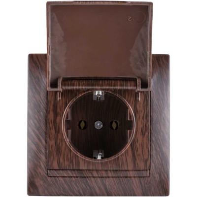 Розетка TDM ELECTRIC 2П+З 16А 250В IP44 с крышкой венге Лама SQ1815-0426