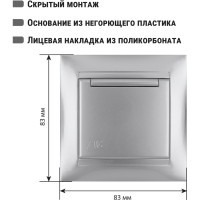 Розетка с крышкой, с заземлением TDM ELECTRIC серебристый металлик, 2П, 16А 250В IP44, серия "Лама" SQ1815-0226