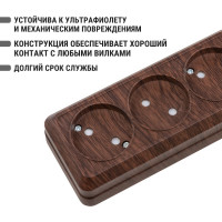 Горизонтальная 3-х местная розетка TDM ELECTRIC 2П открытой установки IP20 10A с з/ш бук Ладога SQ1801-0325
