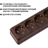 Розетка TDM ELECTRIC 4 х местная горизонтальная 2П+3 открытой установки IP20 16A с защитными шторками бук, серия "Ладога" SQ1801-0331