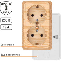 Двойная розетка TDM ELECTRIC 2П+3 открытой установки IP20 16А 250В керамика сосна Ладога SQ1801-0413