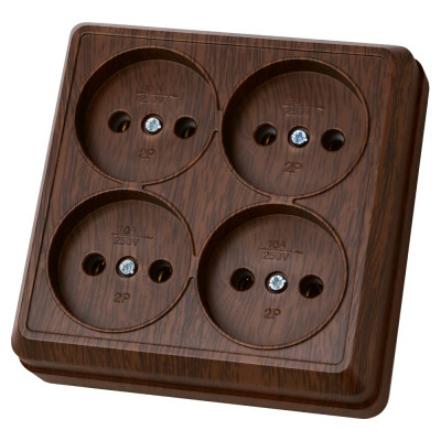 Розетка TDM ELECTRIC четырехместная 2П открытой установки IP20 10A бук, серия "Ладога" SQ1801-0320