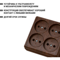 Розетка TDM ELECTRIC четырехместная 2П открытой установки IP20 10A бук, серия "Ладога" SQ1801-0320