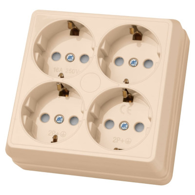 Четырехместная розетка TDM ELECTRIC 2П+3 открытой установки IP20 16A с защитными шторками слоновая кость Ладога SQ1801-0223