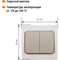 Выключатель двухклавишный скрытой установки, серый TDM ELECTRIC IP54 10А серия "Вуокса" SQ1803-0102