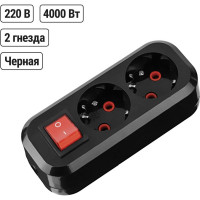 Розеточная колодка TDM ELECTRIC 2 гнезда 2П+3 с выключателем 16А 250В черная серии Народная SQ1806-0424