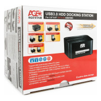 Докстанция AgeStar USB 3.0 2x2.5"/3.5" SATA HDD/SSD, пластик, черный, UASP, Clone, 3UBT6-6G (BLACK)