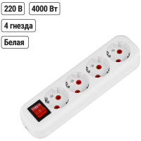 Розеточная колодка TDM ELECTRIC 4 гнезда 2П+3 с выключателем 16А 250В белая серии Народная SQ1806-0421