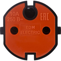 Розетка штепсельная без заземления, черная с красной вставкой 10А 250B TDM ELECTRIC SQ1806-0214