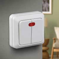 Двухклавишный выключатель Intro Quadro 2-105-01 с подсветкой, 10А-250В, IP20, открытая установка, белый, Б0053766