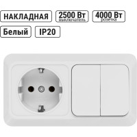 Комбинированный блок TDM ELECTRIC 2-клавишный выключатель 10А + розетка 2П+З 16А, 250В, БКВР, IP20, белый, Ладога SQ1801-0102