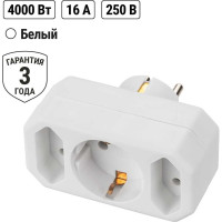 Блок на 3 гнезда TDM ELECTRIC 1x2П+3 16 А + 2x2П 2,5 А, под плоскую вилку, 250 B, белый SQ1806-0201