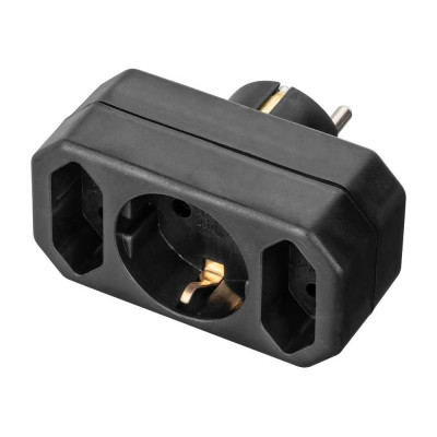 Блок на 3 гнезда TDM ELECTRIC 1x2П+3 16 А + 2x2П 2,5 А под плоскую вилку, 250 B, черный SQ1806-0301