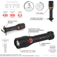 Светодиодный ручной фонарь ЭРА Буря MB-902 встроенный светильник, регулируемый фокус, диммер, Б0036612