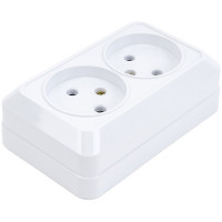 Розетка Intro Quadro двойная без заземления 2x2P, 16А-250В, IP20, открытая установка, Quadro, белый, Б0053792