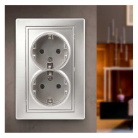 Двойная розетка Intro Plano с заземлением 2x2P+E Schuko, 16А-250В, IP20, СУ, алюминий, Б0053917
