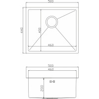 Мойка для подстольного монтажа MIXLINE PRO 50x44х20 см, толщина 3 мм, выпуск 3 1/2, с сифоном, черный графит 548569