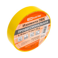 Изолента TDM ELECTRIC ПВХ, профессиональная, 0,18x19 мм, желтая, 20 м SQ0526-0062