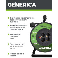 Катушка GENERICA УК50 с т/з 4 места 2P+PE/50м 3x1,5мм2 WKP20-16-04-50-G