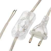 Провод с евроштекером и выключателем duwi прозрачный 2м H 03 VV-F 2x0,5 мм 28571 7