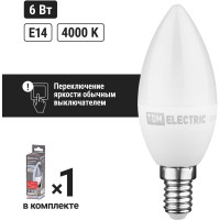 Светодиодная лампа TDM ELECTRIC С37-6 Вт-230 В-4000 К–E14 Лампа-ДИММЕР SQ0340-0198