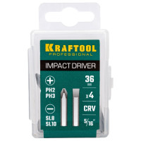 Биты KRAFTOOL 4 шт, 36 мм для ударной отвертки 25551