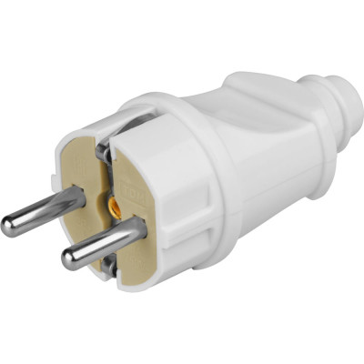 Вилка TDM ELECTRIC прямая, с заземлением, белая, 16А, 250В, серии "Народная" SQ1806-0403