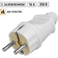 Вилка TDM ELECTRIC прямая, с заземлением, белая, 16А, 250В, серии "Народная" SQ1806-0403