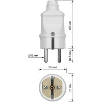 Вилка TDM ELECTRIC прямая, с заземлением, белая, 16А, 250В, серии "Народная" SQ1806-0403