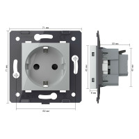 Электрическая розетка LIVOLO с заземлением защитными шторками 16A , зажимы, цвет серый (механизм) VL-FCTC16A-2IPS01