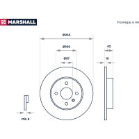 Тормозной диск задний Opel Combo C 01- / Meriva A 03- MARSHALL M2000534