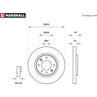 Тормозной диск передний Citroen Berlingo I 96- / C4 I, II 04-, Peugeot 206 00- / 207 06- / MARSHALL M2000436