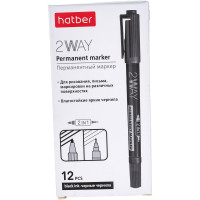 Перманентный маркер Hatber 2WAY двухсторонний 1 мм/0.5 мм закругленный, упак. 12 шт. 60847